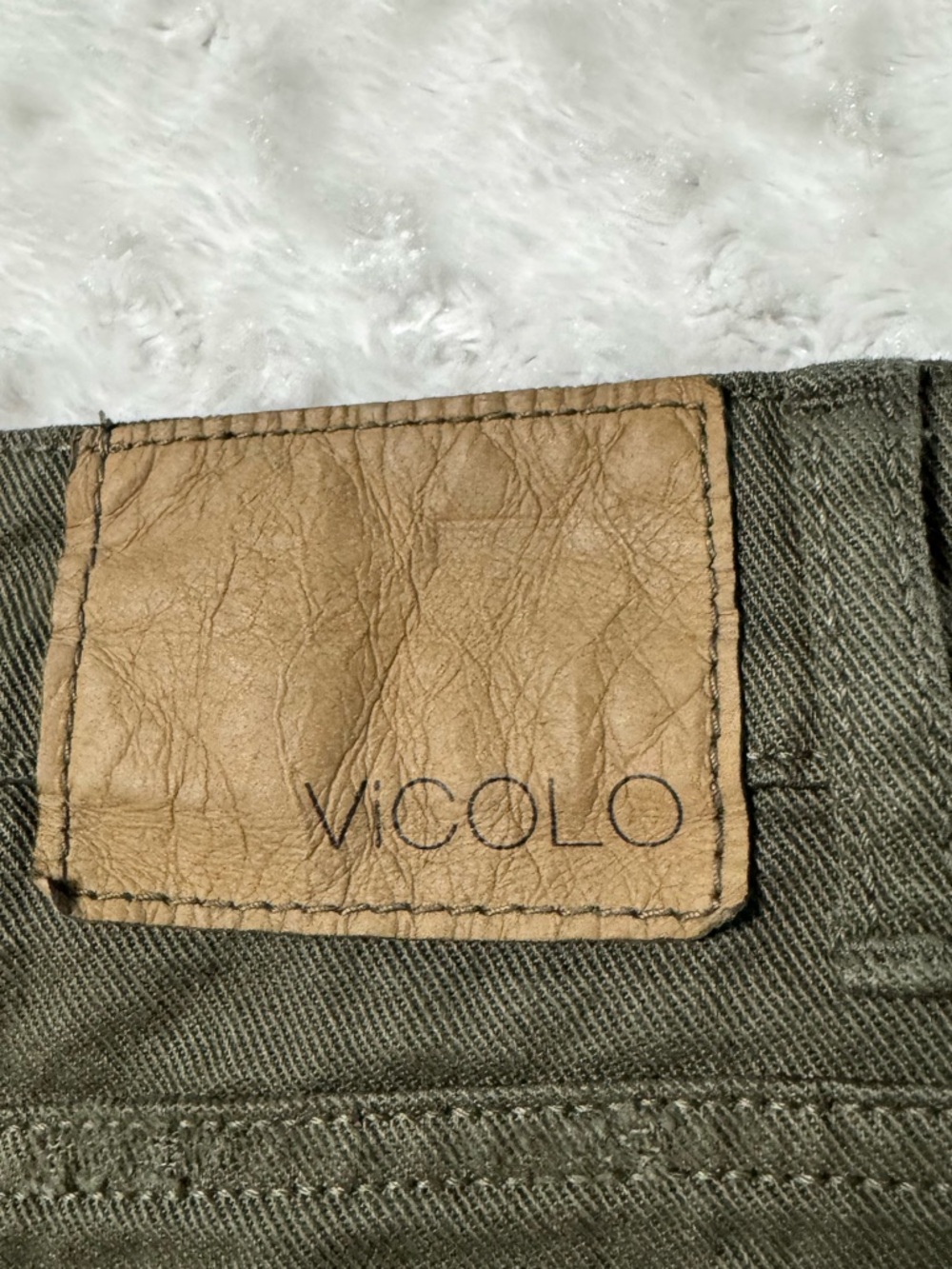 NWOT- VICOLO Olive Green Denim Mini Skirt -  Frayed Hem - Picture 9 of 11